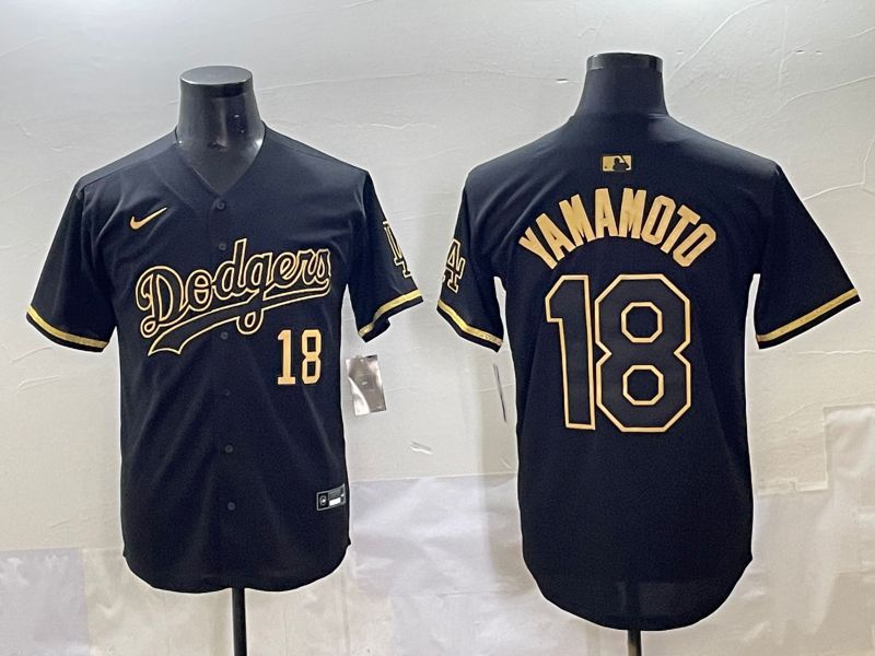 Men 2025 Los Angeles Dodgers #18 Yamamoto Black Gold Five generations Nike MLB Jersey style 7